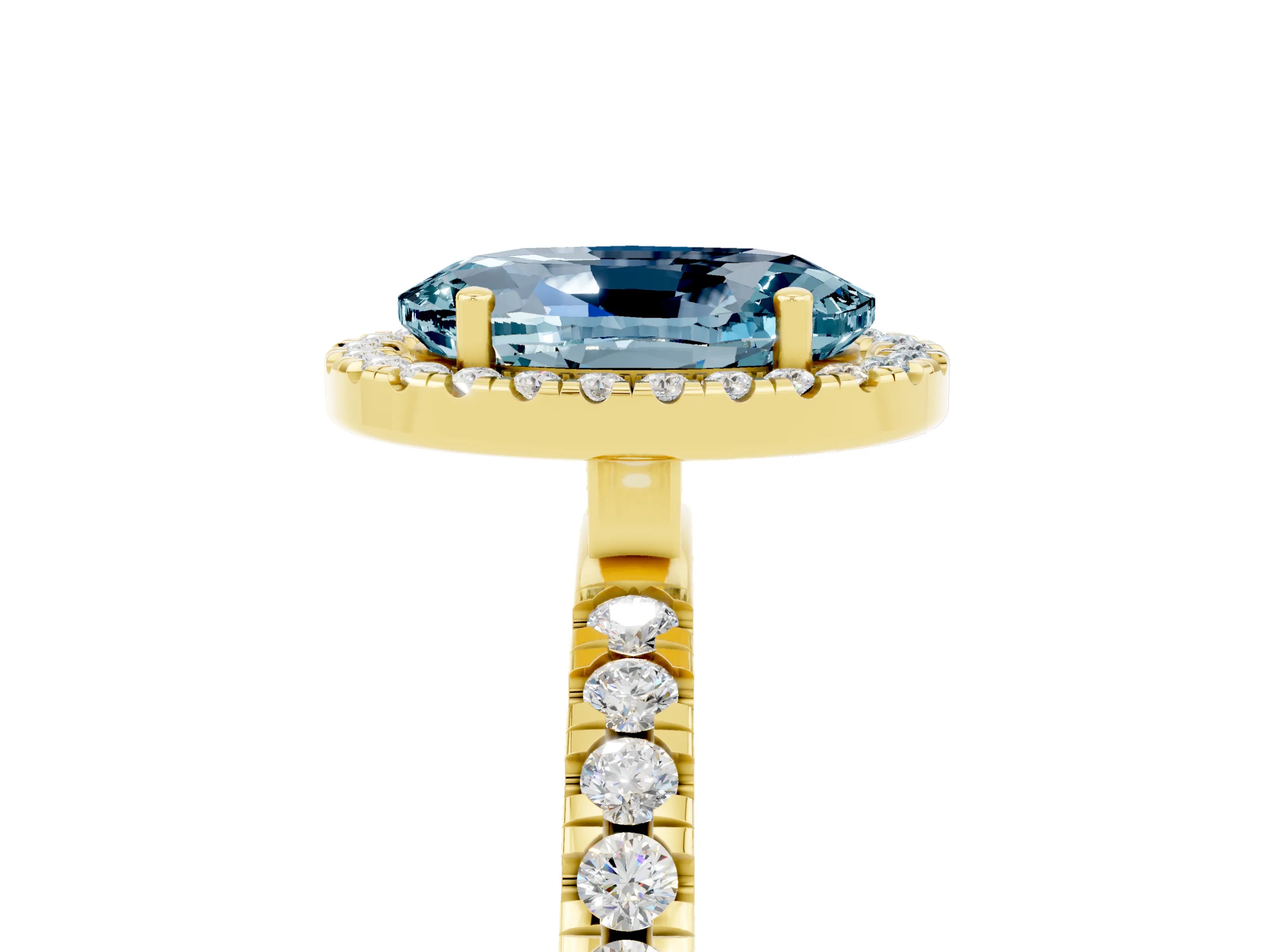 Yellow gold Oval Cut Halo Diamond Pave Band with Prong Setting_5