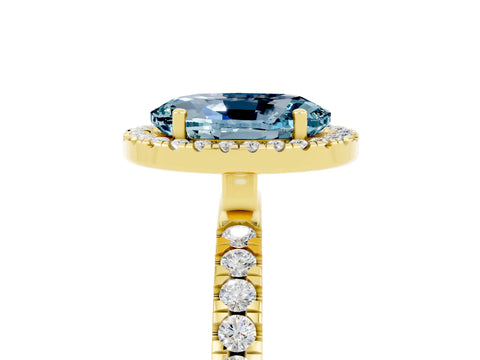 Yellow gold Oval Cut Halo Diamond Pave Band with Prong Setting_5