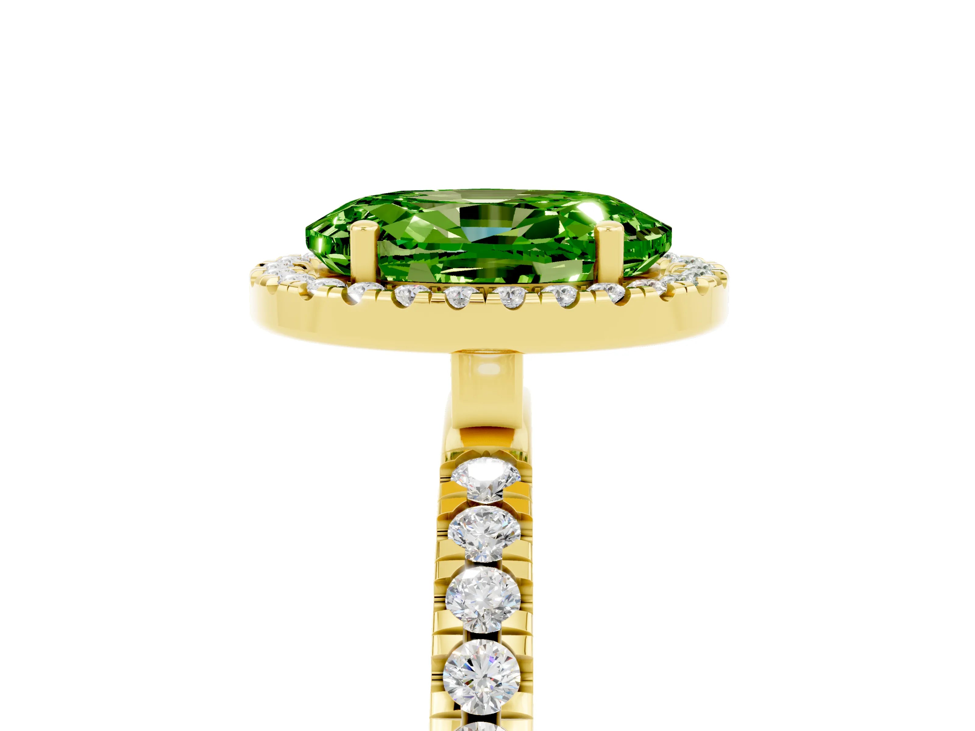 Yellow gold Oval Cut Halo Diamond Pave Band with Prong Setting_5