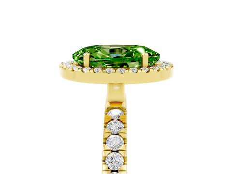 Yellow gold Oval Cut Halo Diamond Pave Band with Prong Setting_5