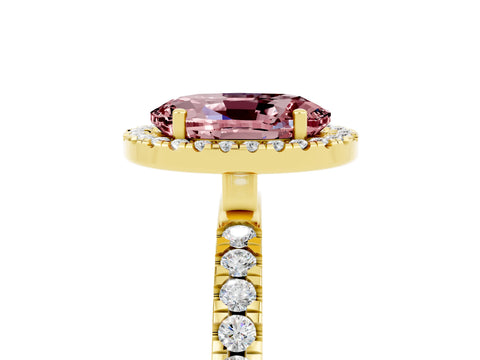 Yellow gold Oval Cut Halo Diamond Pave Band with Prong Setting_5