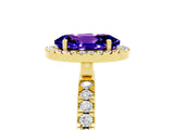 Yellow gold Oval Cut Halo Diamond Pave Band with Prong Setting_5