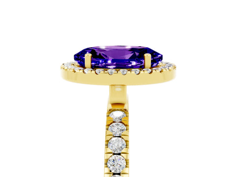 Yellow gold Oval Cut Halo Diamond Pave Band with Prong Setting_5