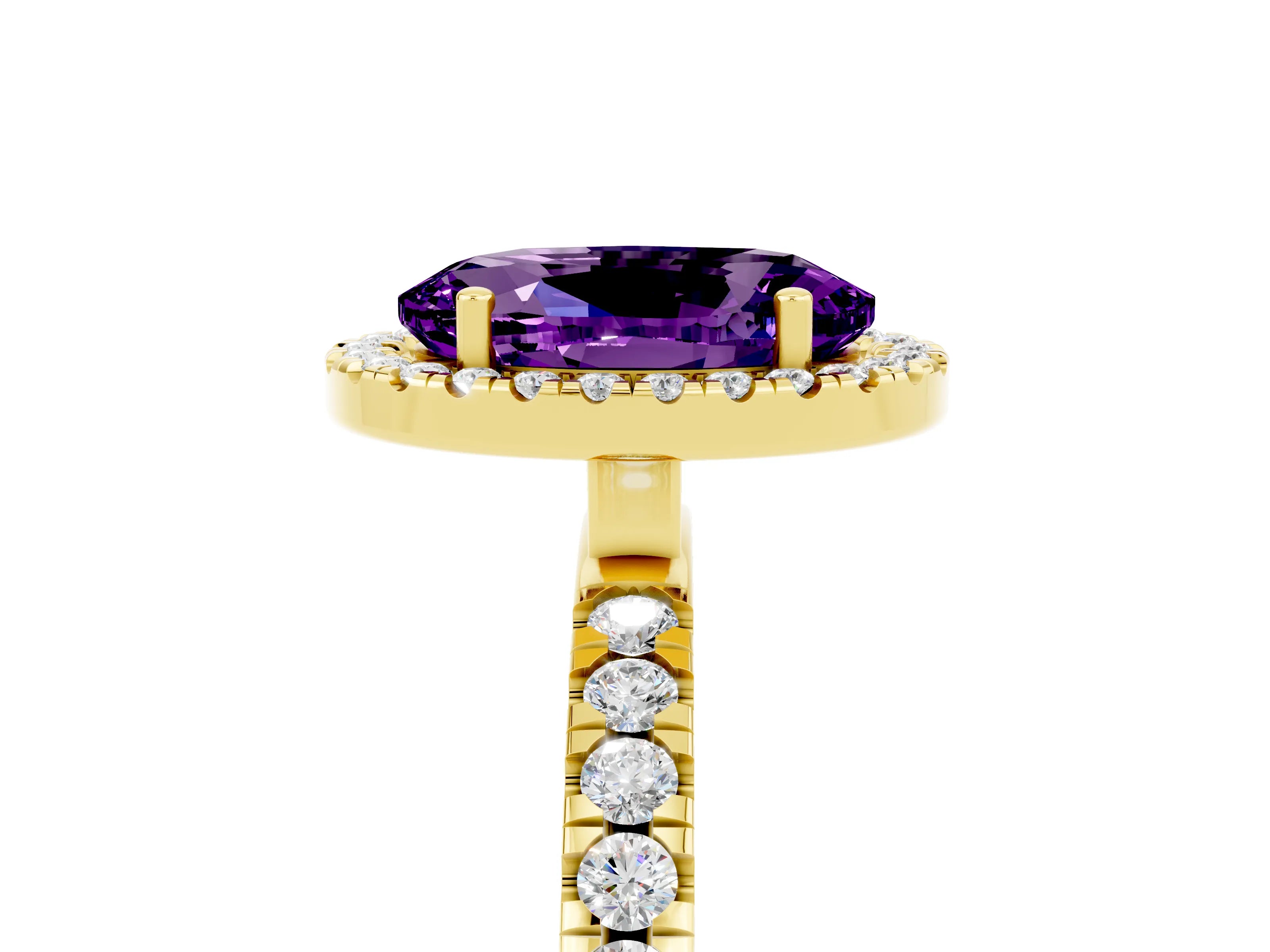 Yellow gold Oval Cut Halo Diamond Pave Band with Prong Setting_5