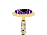 Yellow gold Oval Cut Halo Diamond Pave Band with Prong Setting_5