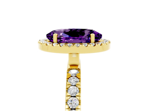 Yellow gold Oval Cut Halo Diamond Pave Band with Prong Setting_5