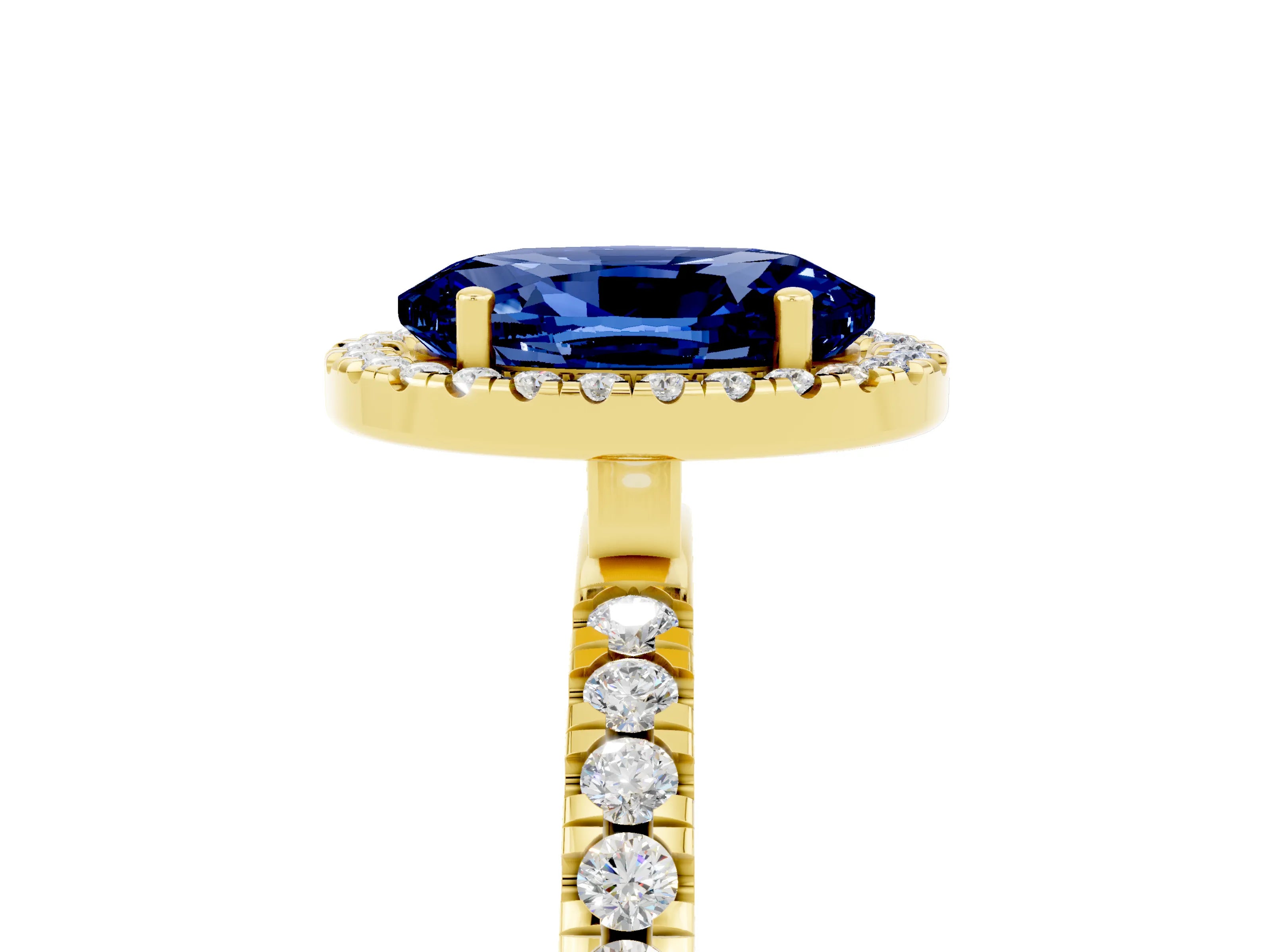 Yellow gold Oval Cut Halo Diamond Pave Band with Prong Setting_5