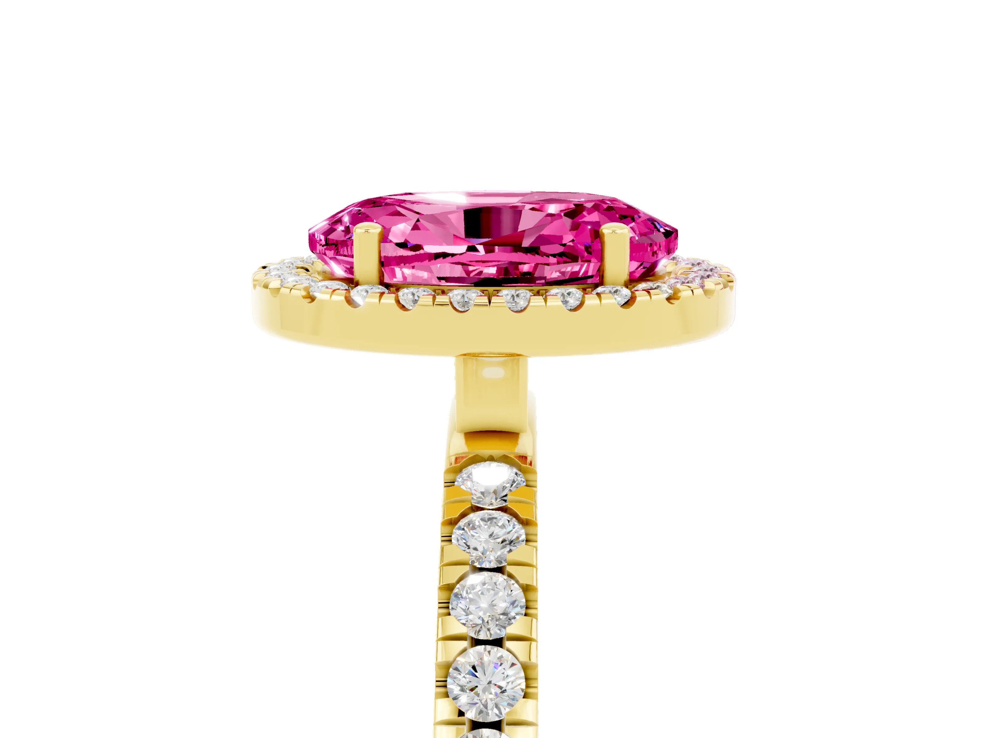 Yellow gold Oval Cut Halo Diamond Pave Band with Prong Setting_5
