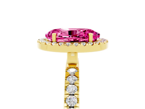 Yellow gold Oval Cut Halo Diamond Pave Band with Prong Setting_5