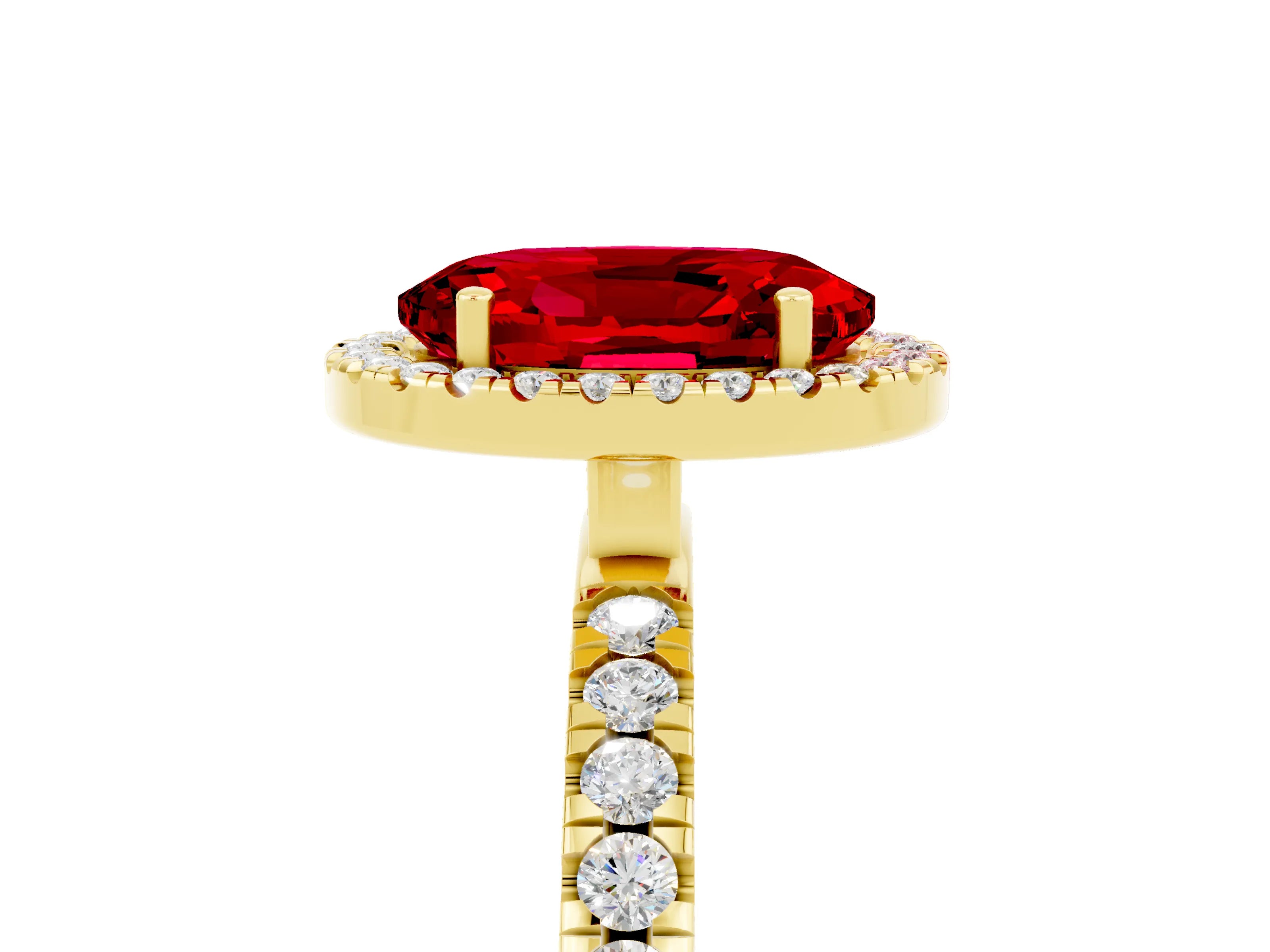 Yellow gold Oval Cut Halo Diamond Pave Band with Prong Setting_5
