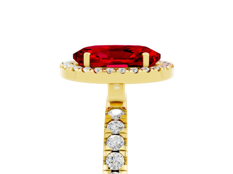 Yellow gold Oval Cut Halo Diamond Pave Band with Prong Setting_5