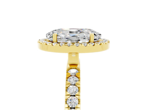 Yellow gold Oval Cut Halo Diamond Pave Band with Prong Setting_5