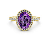 Yellow gold Oval Cut Halo Diamond Pave Band with Prong Setting