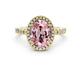 Yellow gold Oval Cut Halo Diamond Pave Band with Prong Setting
