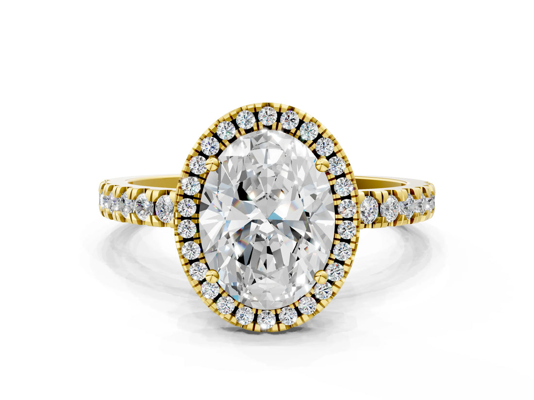 Yellow gold Oval Cut Halo Diamond Pave Band with Prong Setting_8