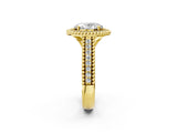 Yellow gold Oval Cut Halo Diamond Ring with Beaded Split Shank and Four-Prong Setting_11