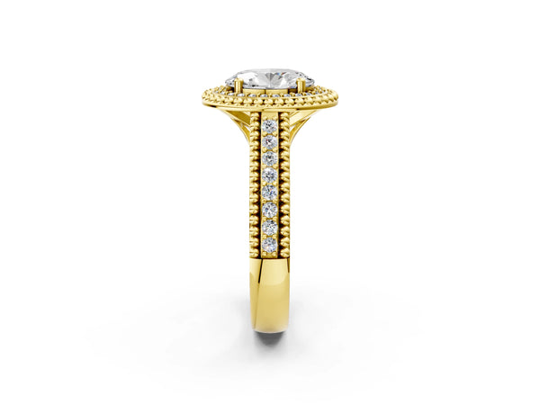 Yellow Gold Oval Beaded Halo Engagement Ring Setting with Pave