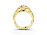 Yellow gold Oval Cut Halo Diamond Ring with Beaded Split Shank and Four-Prong Setting_12
