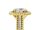 Yellow gold Oval Cut Halo Diamond Ring with Beaded Split Shank and Four-Prong Setting_14