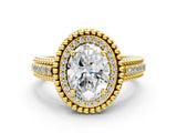 Yellow gold Oval Cut Halo Diamond Ring with Beaded Split Shank and Four-Prong Setting_9