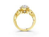 Yellow gold Oval Cut Halo Diamond Ring with Milgrain and Bezel Accents on a Split Shank Band_18