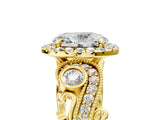 Yellow gold Oval Cut Halo Diamond Ring with Milgrain and Bezel Accents on a Split Shank Band_21