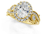 Yellow gold Oval Cut Halo Diamond Ring with Milgrain and Bezel Accents on a Split Shank Band_4