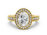 Yellow gold Oval Cut Halo Diamond Ring with Pavé Band and Four-Prong Setting_81