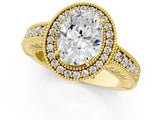 Yellow gold Oval Cut Halo Diamond Ring with Pavé Band and Four-Prong Setting_82