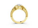 Yellow gold Oval Cut Halo Diamond Ring with Pavé Band and Four-Prong Setting_84