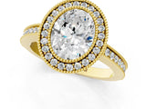 Yellow gold Oval Cut Halo Diamond Ring with Pavé Band and Milgrain Prong Setting_33