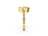 Yellow gold Oval Cut Halo Diamond Ring with Pavé Band and Milgrain Prong Setting_34