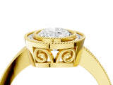 Yellow gold Oval Cut Halo Diamond Ring with Pavé Band and Milgrain Prong Setting_36