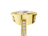 Yellow gold Oval Cut Halo Diamond Ring with Pavé Band and Milgrain Prong Setting_37