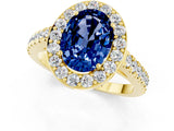 Yellow gold Oval Cut Halo Diamond Ring with Pavé Band and Three-Prong Setting_1