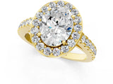 Yellow gold Oval Cut Halo Diamond Ring with Pavé Band and Three-Prong Setting_13