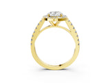 Yellow gold Oval Cut Halo Diamond Ring with Pavé Band and Three-Prong Setting_15