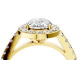 Yellow gold Oval Cut Halo Diamond Ring with Pavé Band and Three-Prong Setting_16