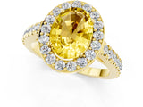 Yellow gold Oval Cut Halo Diamond Ring with Pavé Band and Three-Prong Setting_1
