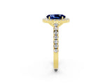 Yellow gold Oval Cut Halo Diamond Ring with Pavé Band and Three-Prong Setting_2