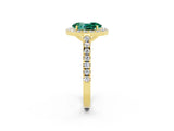 Yellow gold Oval Cut Halo Diamond Ring with Pavé Band and Three-Prong Setting_2