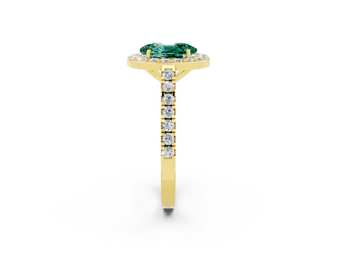 Yellow gold Oval Cut Halo Diamond Ring with Pavé Band and Three-Prong Setting_2