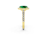 Yellow gold Oval Cut Halo Diamond Ring with Pavé Band and Three-Prong Setting_2