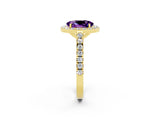 Yellow gold Oval Cut Halo Diamond Ring with Pavé Band and Three-Prong Setting_2