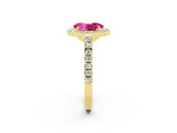 Yellow gold Oval Cut Halo Diamond Ring with Pavé Band and Three-Prong Setting_2