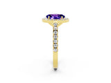 Yellow gold Oval Cut Halo Diamond Ring with Pavé Band and Three-Prong Setting_2