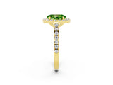 Yellow gold Oval Cut Halo Diamond Ring with Pavé Band and Three-Prong Setting_2