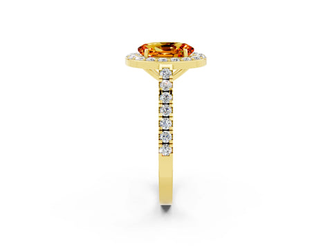Yellow gold Oval Cut Halo Diamond Ring with Pavé Band and Three-Prong Setting_2