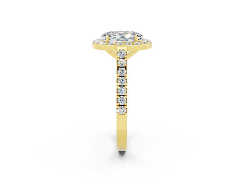 Yellow gold Oval Cut Halo Diamond Ring with Pavé Band and Three-Prong Setting_2
