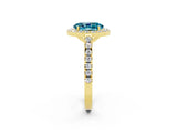 Yellow gold Oval Cut Halo Diamond Ring with Pavé Band and Three-Prong Setting_2